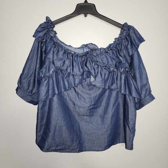 Ashley Stewart women's off shoulder chambray top blouse size 14/16 blue - Picture 1 of 6
